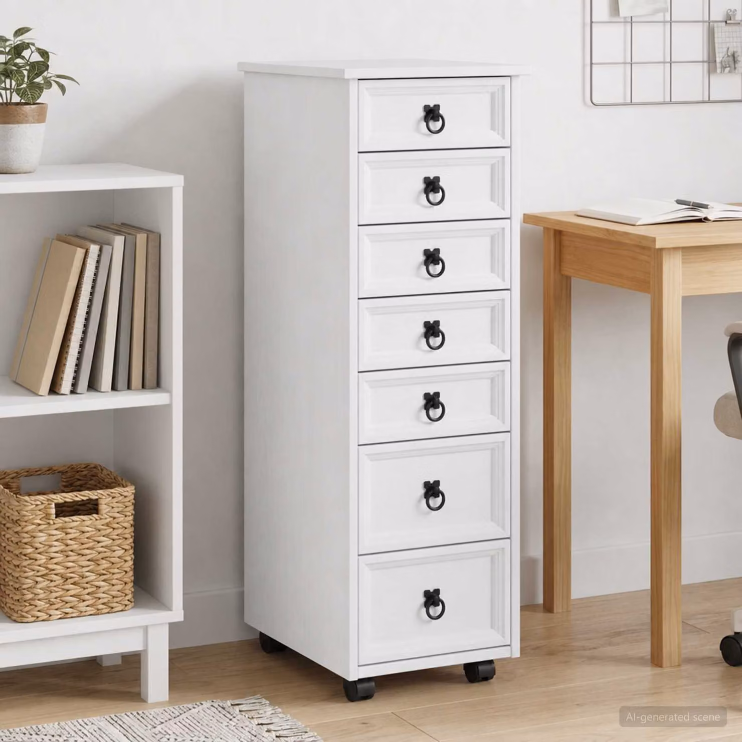 vidaXL Armadietto Rotolante CORONA con Cassetti in Legno di Pino Bianco e Nero con Ruote
