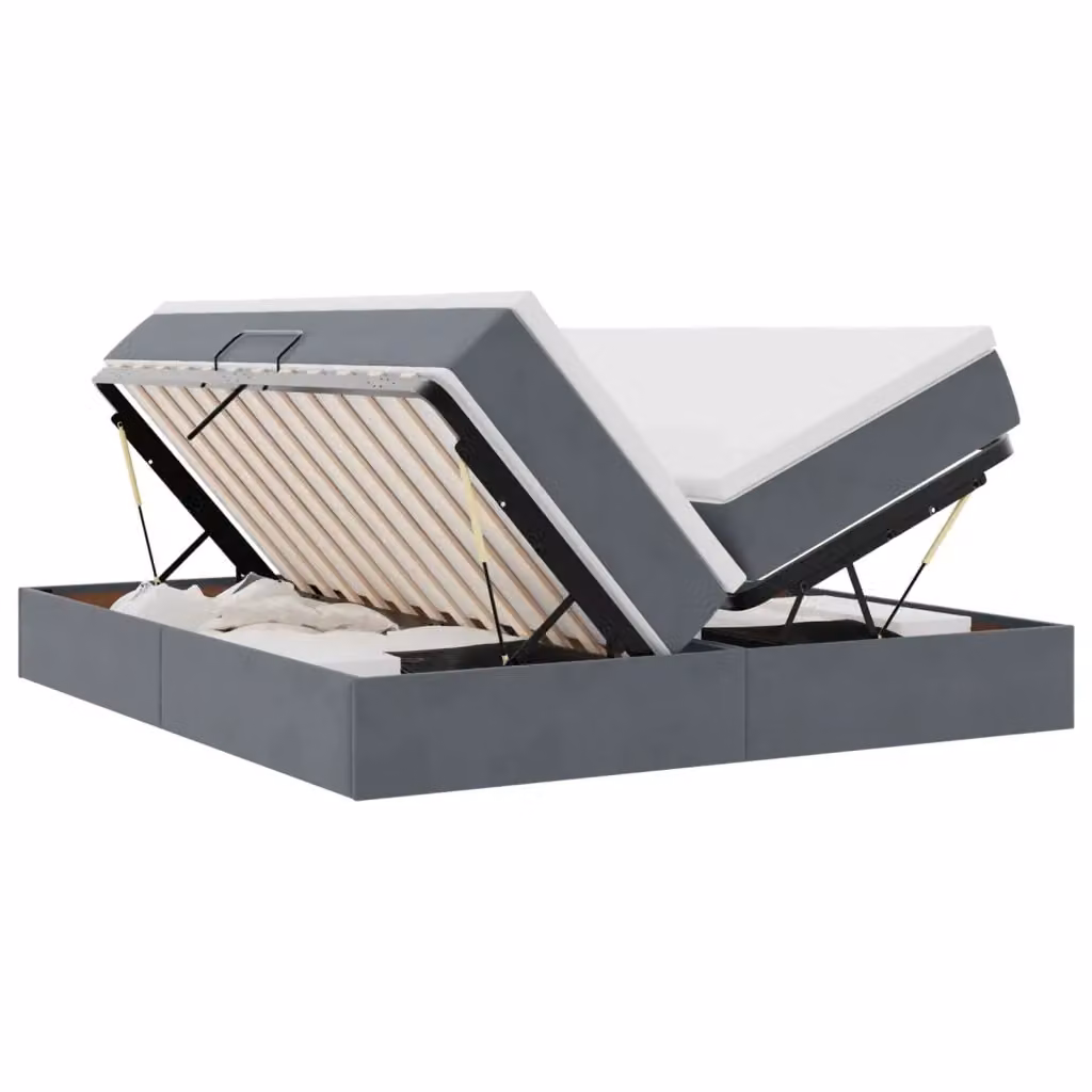 Letto con contenitore e materasso vidaXL in tessuto velvet Grigio, L 180 x P 200 cm, H 280 cm – 2