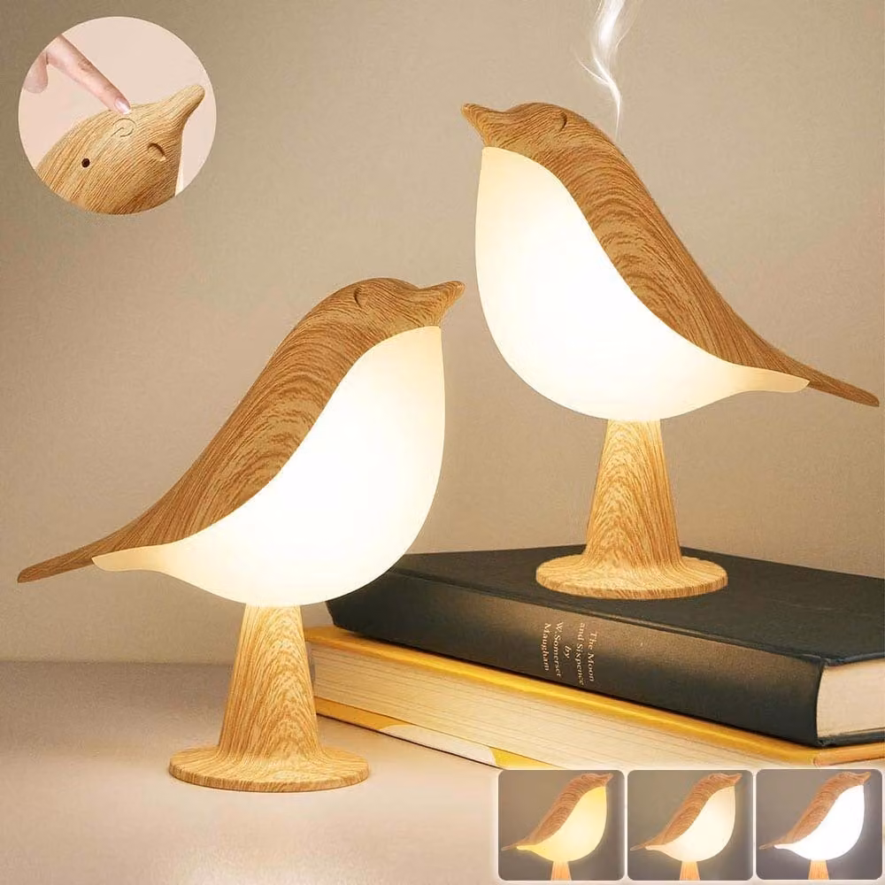 Lampada da comodino: lampada da tavolo wireless con sensore di movimento e regolazione dell'intensità luminosa, luce notturna ricaricabile da 1800 mAh, lampada da tavolo LED per bambini, lampada a forma di uccellino portatile, decorazione (2 pezzi)