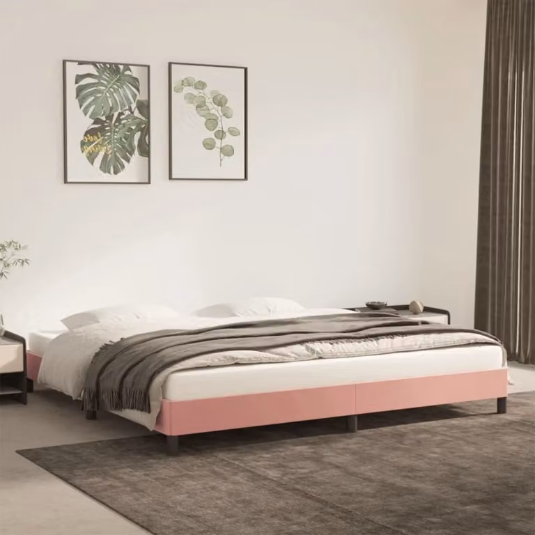 The Living Store Rete da letto rosa 200x200 cm in velluto