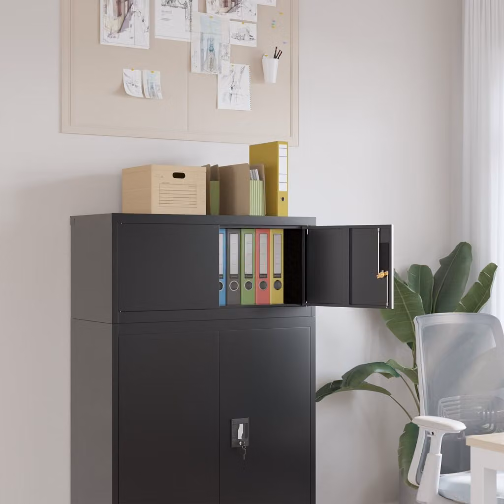 Armadio Classificatore vidaXL in Metallo Nero con Ante a Battente e Serratura L/P/H: 90 x 40 x 40 cm