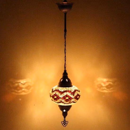 Lampada a sospensione Mozaïek - Lampada orientale fatta a mano - Lampada turca e marocchina - Ø 14 cm, altezza 53 cm - Giallo e nero