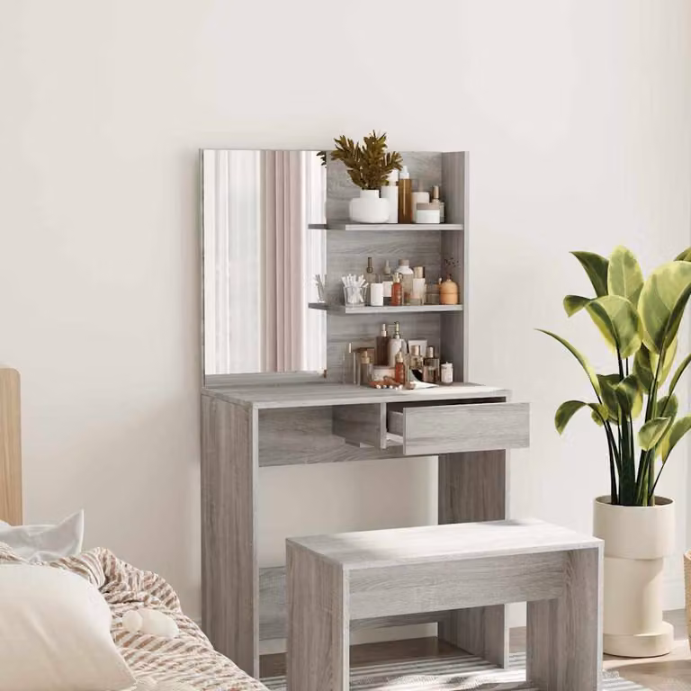 vidaXL Toeletta con Specchio Grigio Sonoma L: 74,5 cm, P: 40 cm, H: 141 cm