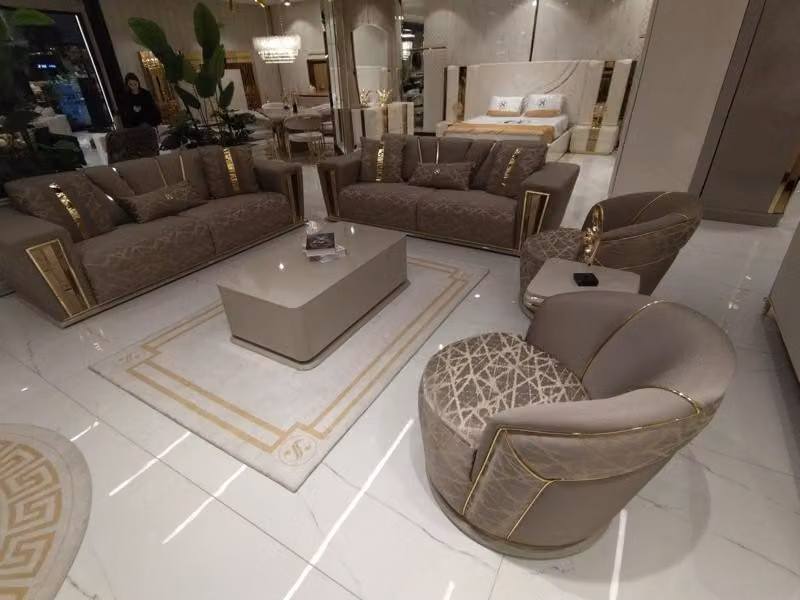 Sofagarnitur Set Komplett Modern 3+3+1+1 Sitzer + Couchtisch Textil Couch Holz