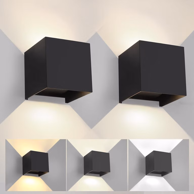 Set di 2 applique a LED, dimmerabili, con 3 colori, colore nero, grado di protezione IP65