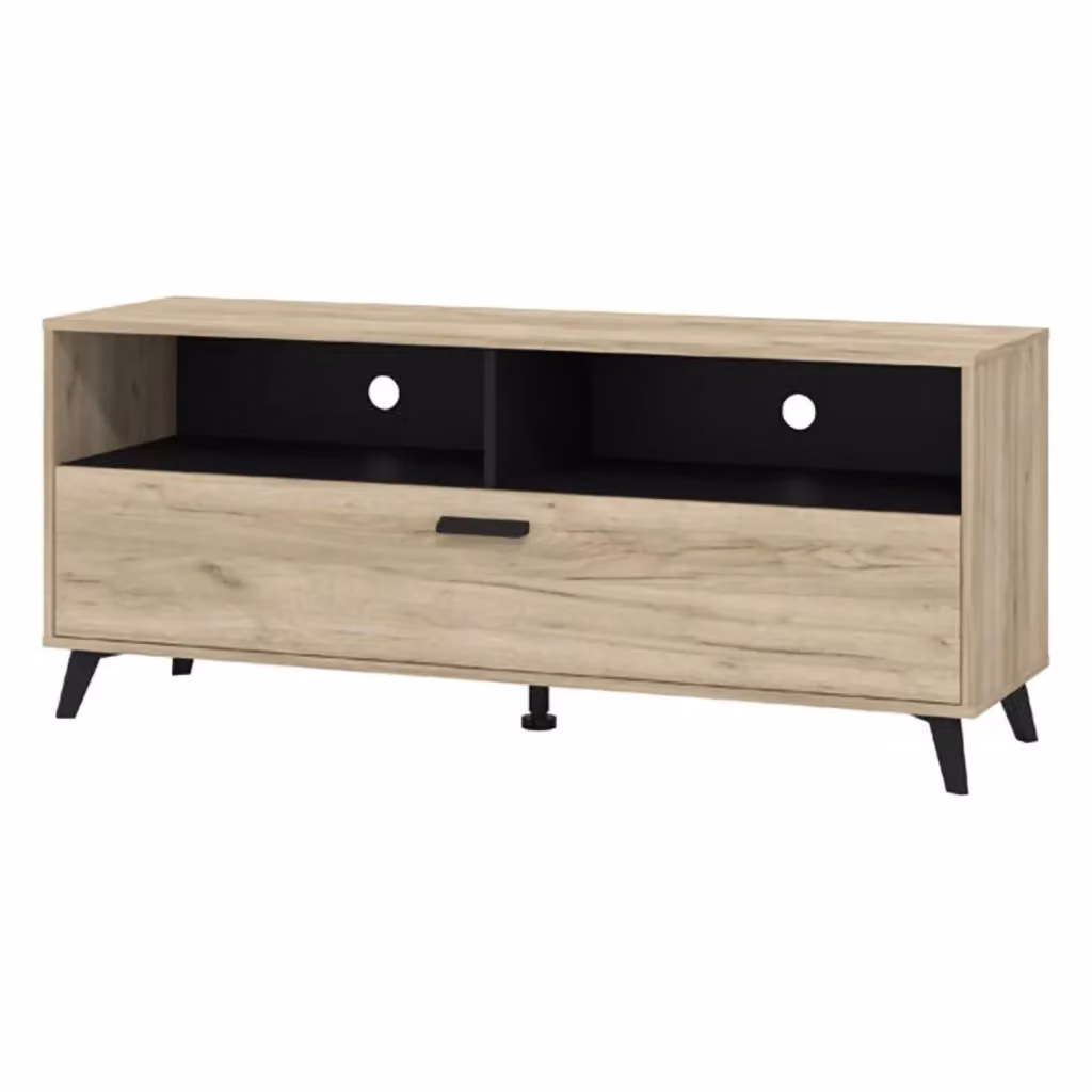 Mobile porta TV DMORA Platania con 3 ripiani, design moderno in legno, Marrone Rovere e Grigio, L: 137.5 cm, P: 40 cm, H: 57.5 cm – 2