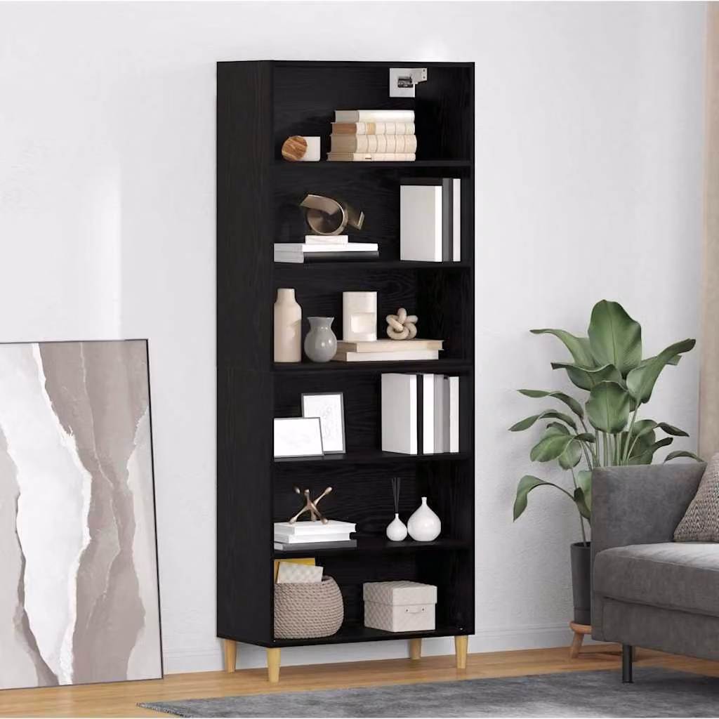 Credenza moderna vidaXL in legno MDF nero opaco con ripiani interni L: 69,5 cm, P: 32,5 cm, H: 180 cm