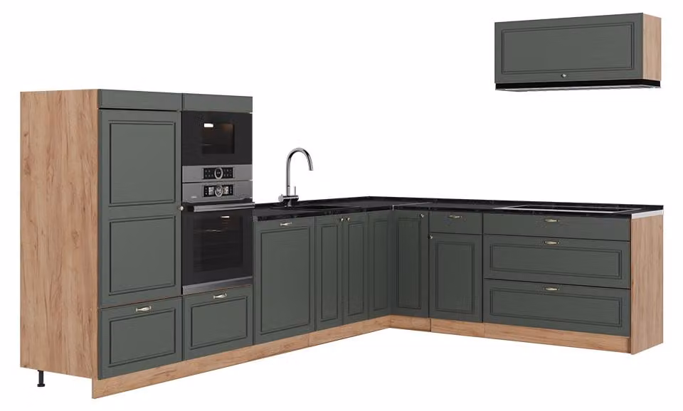 Cucina angolare completa Vicco Fame-Line Verde-oro rustico/Rovere dorato 327 x 227 cm senza piano di lavoro, Model 64399