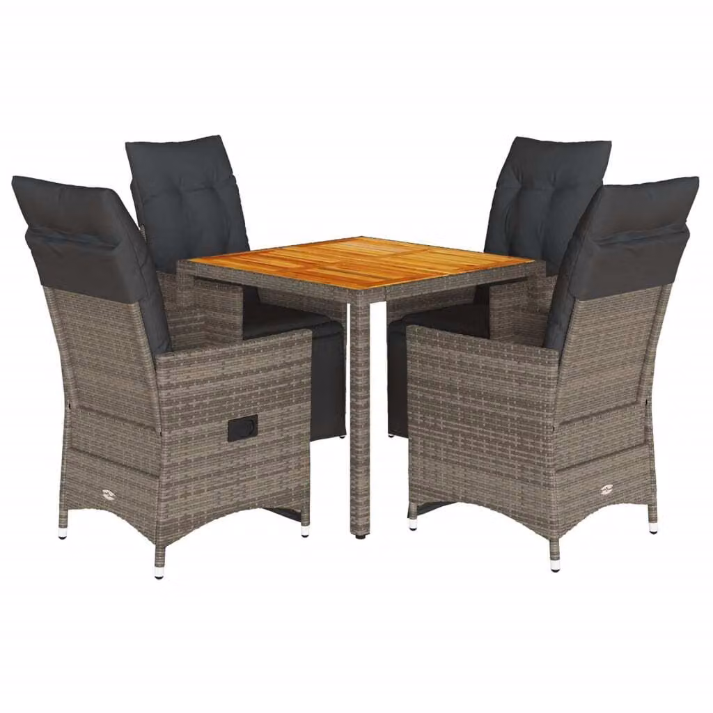 Set Bistrò da Giardino 5 pz con Cuscini in Polyrattan Grigio