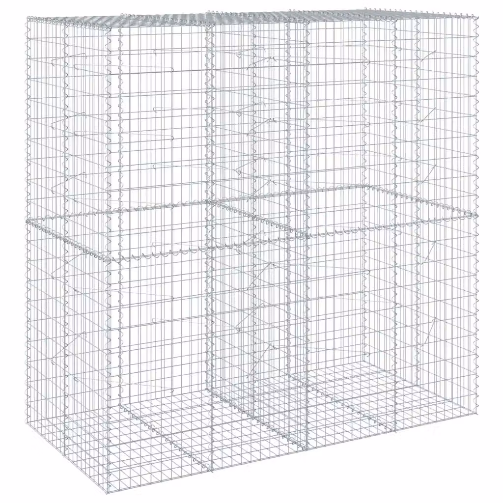 vidaXL Cesto Gabbione con Copertura in Ferro Zincato Argento L/P/H: 200 x 100 x 200 cm – 2