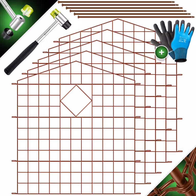 KESSER® Recinzione per stagni, recinzione da giardino, sistema a pannelli, set completo in metallo, parte superiore arrotondata, inclusi martello e pali
