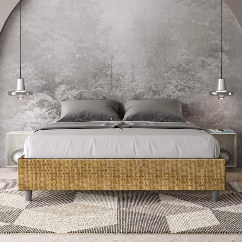 Letto Sommier Matrimoniale Ityhome con Contenitore e Base Lift Up, Tessuto Labirinto Azelia, Giallo, L/P/H: 160 x 200 cm – 2