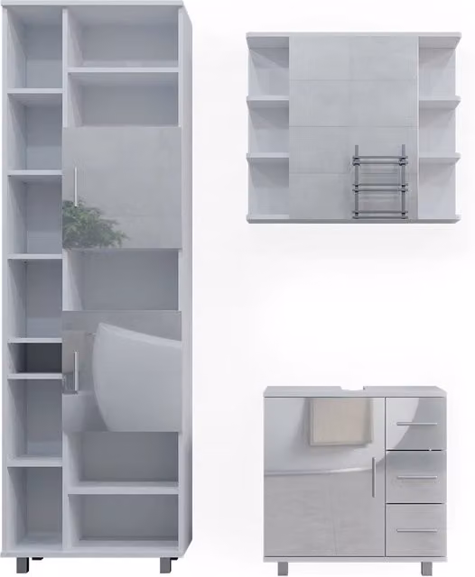 Set mobili bagno Ilias Bianco lucido 3 pezzi Vicco