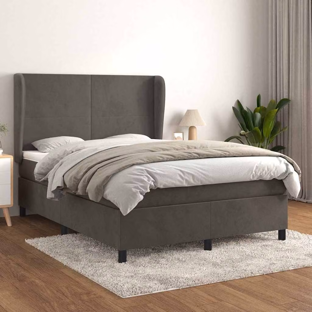 vidaXL Giroletto a Molle con Materasso Ibrido in Velluto Grigio L/P/H: 140 x 200 x 128 cm – 1