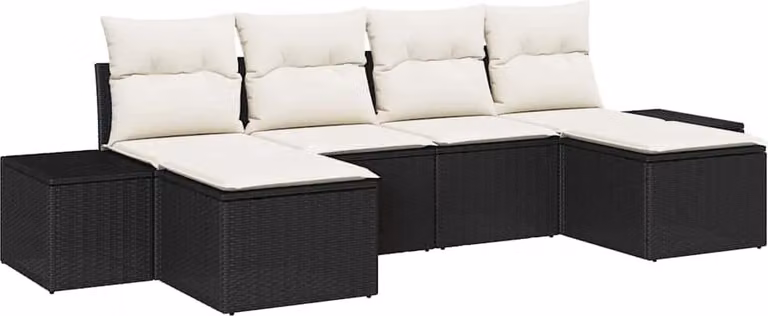 Set Divano da Giardino con cuscino 6 pcs Nero polyrattan