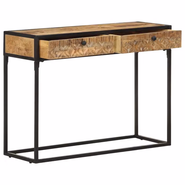Tavolo Consolle rettangolare vidaXL in legno di mango e metallo, colore marrone, L 100 x P 35 x H 75 cm