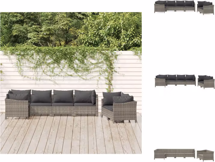 vidaXL set da salotto da giardino 7 pezzi con cuscini in poly rattan grigio - Set di mobili da giardino