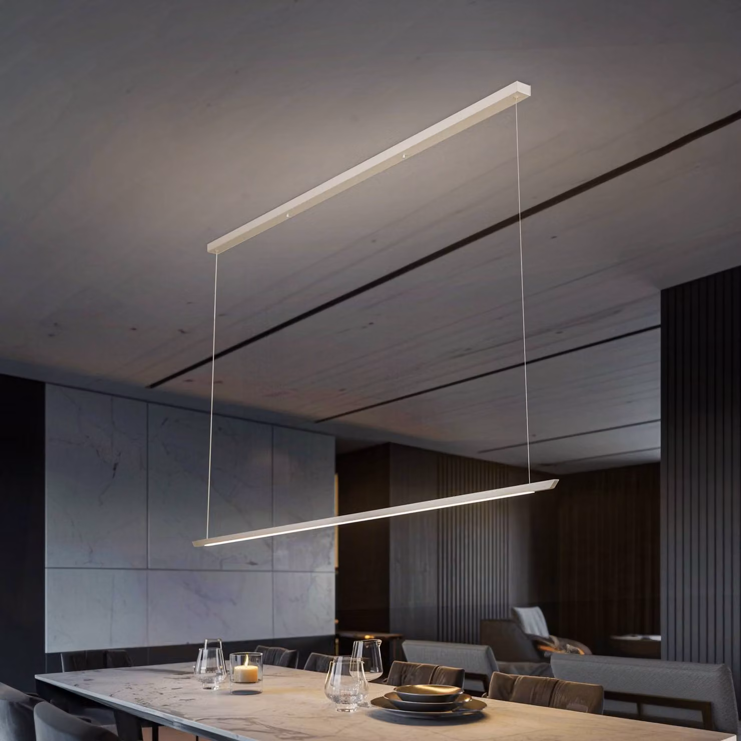 Quitani Niara LED sospesa CCT alu anodico/naturale Quitani, dimmerabile, Alluminio / Grigio / Zincato, Cucina, Alluminio, Moderno