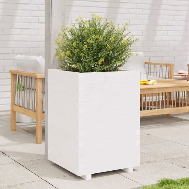 Fioriera da Giardino Ornamentale vidaXL in Legno Bianco L/P/H: 50 x 50 x 72,5 cm