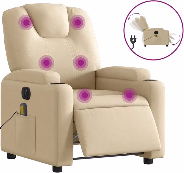 Poltrona Reclinabile Massaggiante | Sedia Relax Elettrica Crema in Tessuto
