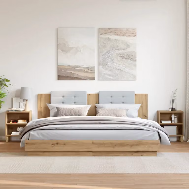 Set di 2 comodini vidaXL in legno Rovere marrone per camera da letto, modello a parete, L 40 cm x P 30 cm x H 50 cm