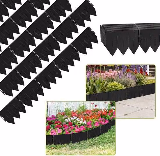 Bordo per prato in plastica (lunghezza totale di 10 metri) - Ogni elemento alto 20 cm e profondo 15 cm, con profilo stabilizzante - Bordura per aiuole nera