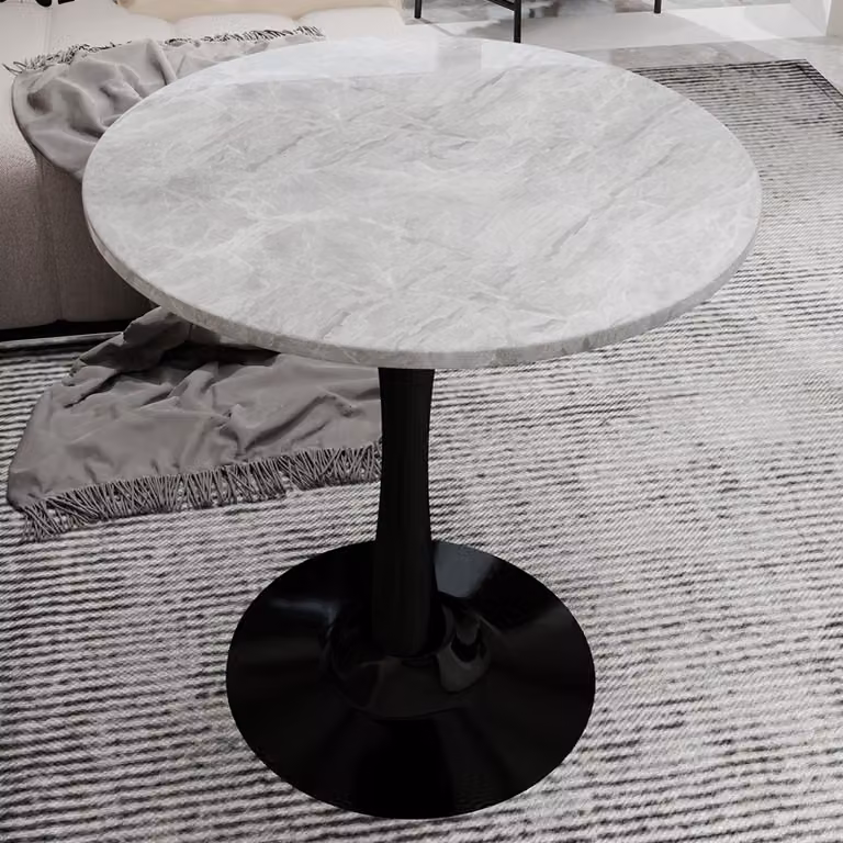 tavolino da caffè okwish tavolino da caffè con diametro di 70 cm e in stile mid-century-modern, tavolino da cucina con venature e design del tavolo rotondo, nero + grigio