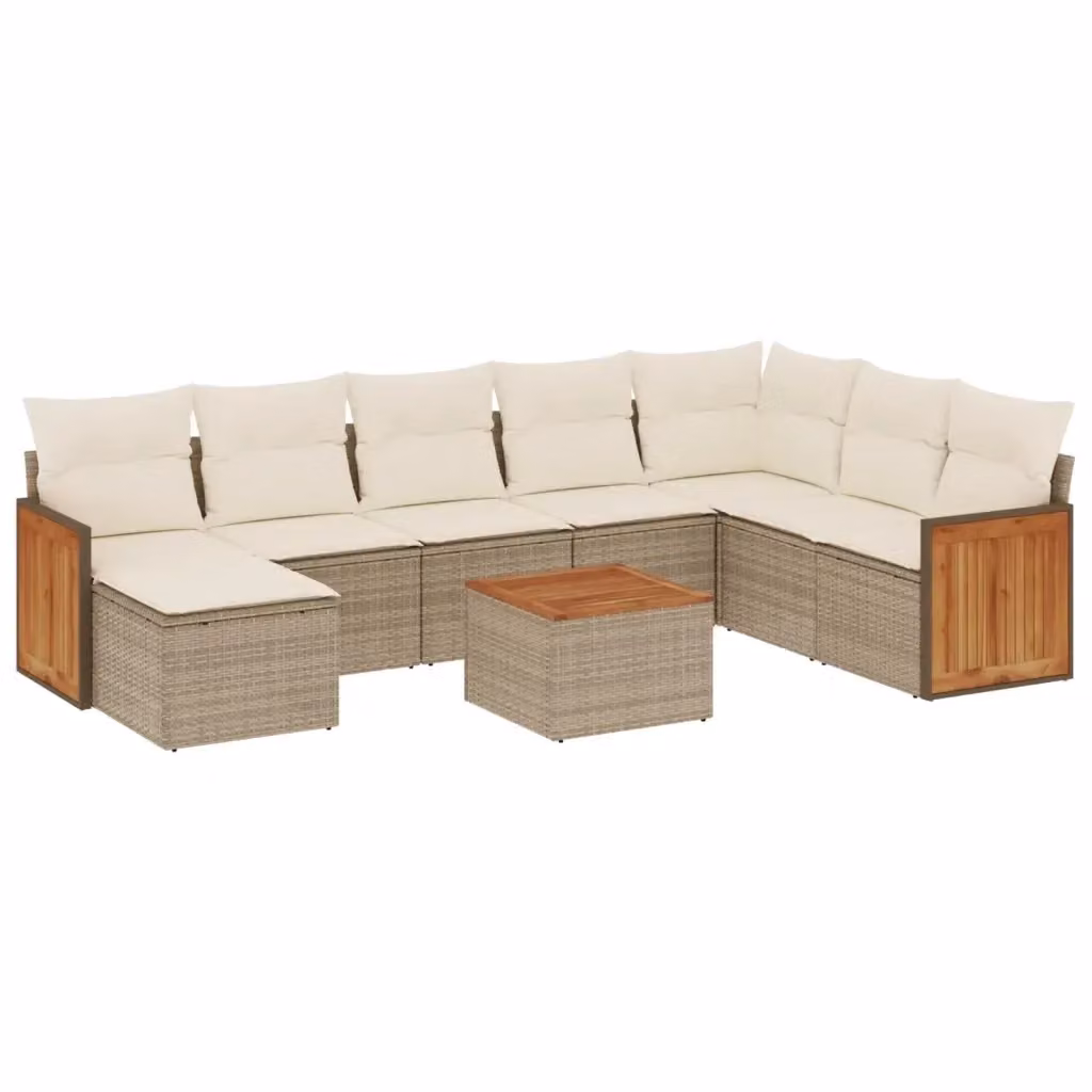 vidaXL Set Divano da Giardino 9 pz a L in Polyrattan con Cuscini Beige e Tavolino – 2