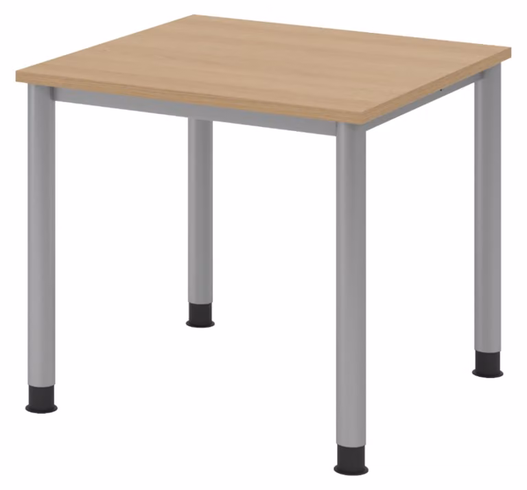 Scrivania bümö Serie H - Struttura: argento, Dimensioni: 80 x 80 cm, Finitura: rovere
