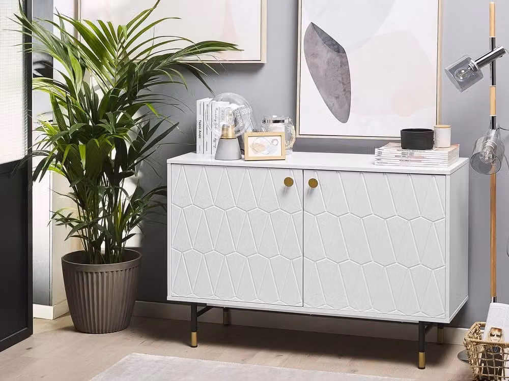 Credenza Beliani Moderna e Minimalista in MDF e Metallo, Disponibile in Bianco, Nero o Oro, L 120 x P 40 x H 82 cm – 2