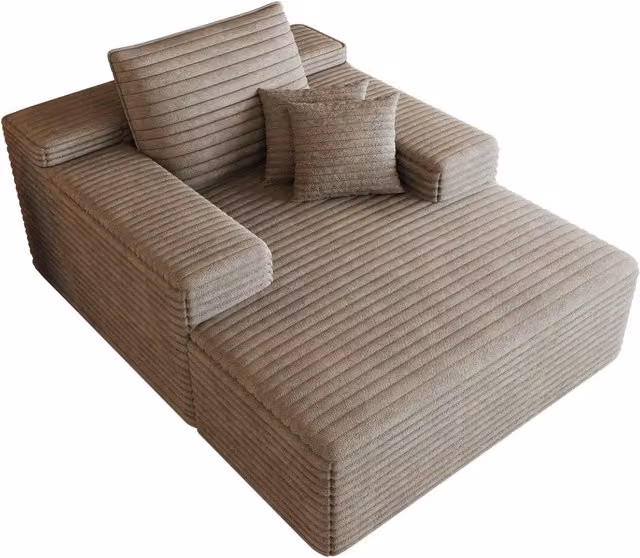 Divano Chaise Longue in Velluto a Costine 115x159 cm, Schiuma Ad Alta Elasticità, Senza Montaggio, Colore Camel