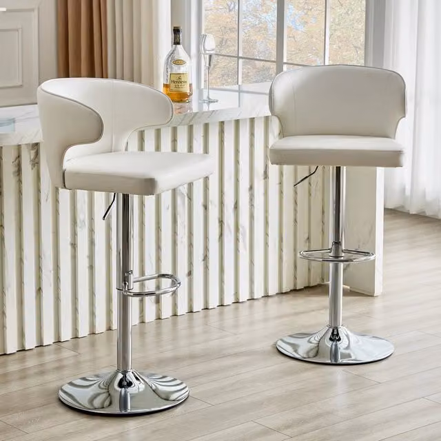 Sgabello da bar girevole OKWISH con schienale ergonomico e poggiapiedi in ecopelle bianca