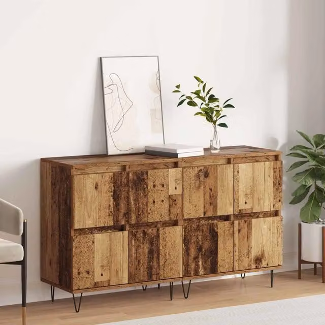Set di 2 credenze moderne vidaXL in legno e metallo color marrone per soggiorno e sala da pranzo