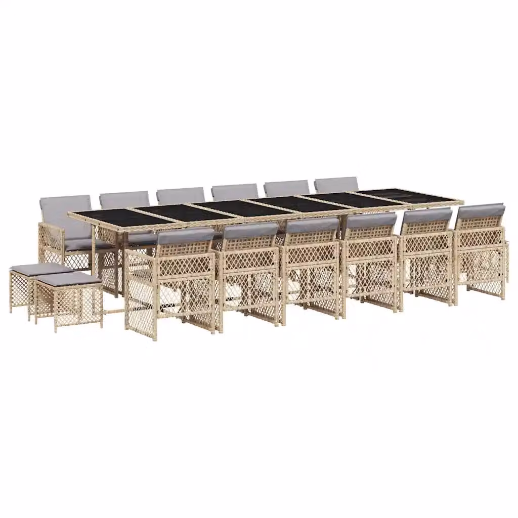 vidaXL Set da Pranzo da Giardino 17 pz in Polyrattan con Cuscini Beige e Grigio e Tavolo in Vetro – 2