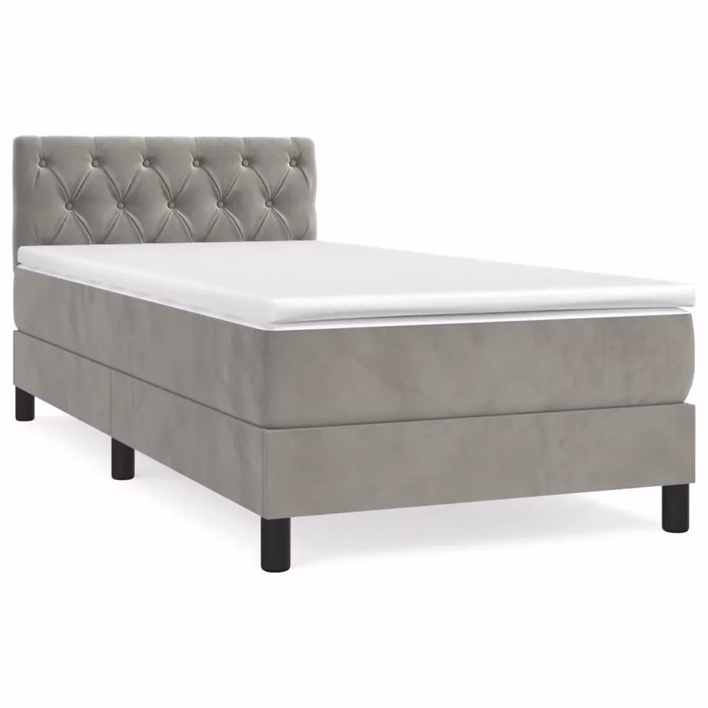 Letto con Giroletto a Molle e Materasso Ibrido vidaXL in Velluto Grigio e Bianco L/P/H: 200 x 80 x 78 cm – 2