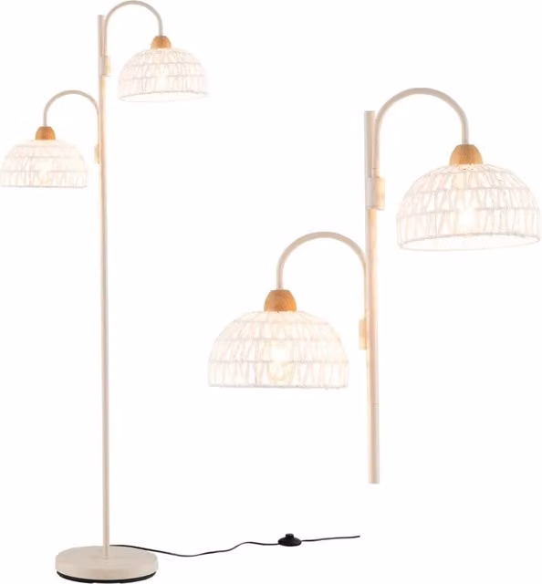 Lampada da terra girevole a 2 luci in metallo bianco per lettura e atmosfera, regolabile, H: 155 cm