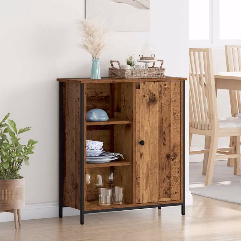Credenza moderna vidaXL in legno vecchio e metallo, colore marrone, L 70 x P 30 x H 80 cm