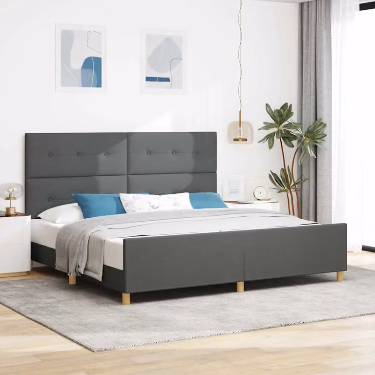 Struttura del letto moderna vidaXL in tessuto grigio con telaio in legno e MDF, dimensioni 200 x 200 cm