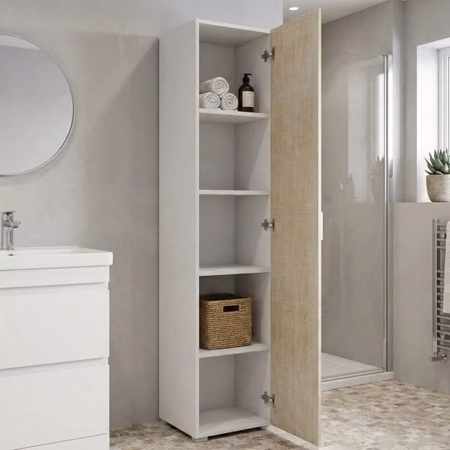 Aloise Armadio Multiuso con 1 Anta e 4 Ripiani, Colore Marrone Rovere, L: 45 cm, H: 195 cm