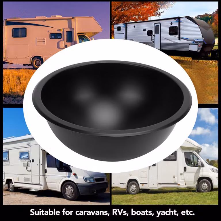 Lavabo rotondo in acciaio inossidabile da 12 pollici, vasca ovale con scarico da 40 mm per barche, roulotte, camper, camper