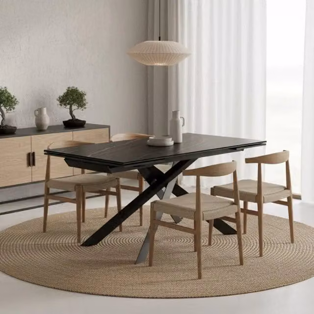 Tavolo da pranzo allungabile Axis Duzzle in ceramica e vetro effetto marmo Portoro nero, L: 160-240 cm, P: 90 cm, H: 76 cm