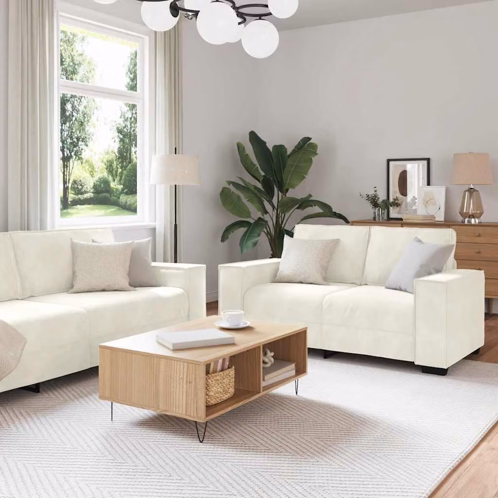 Maison Exclusive - Set divano a 2 posti con cuscini in velluto color crema