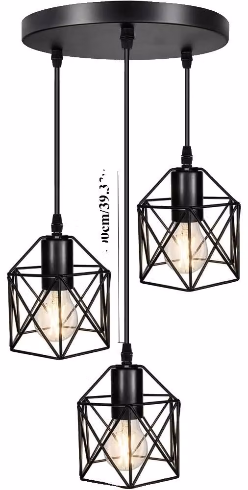 Lampada a sospensione, design vintage, con 3 luci, forma circolare, SENZA lampadine