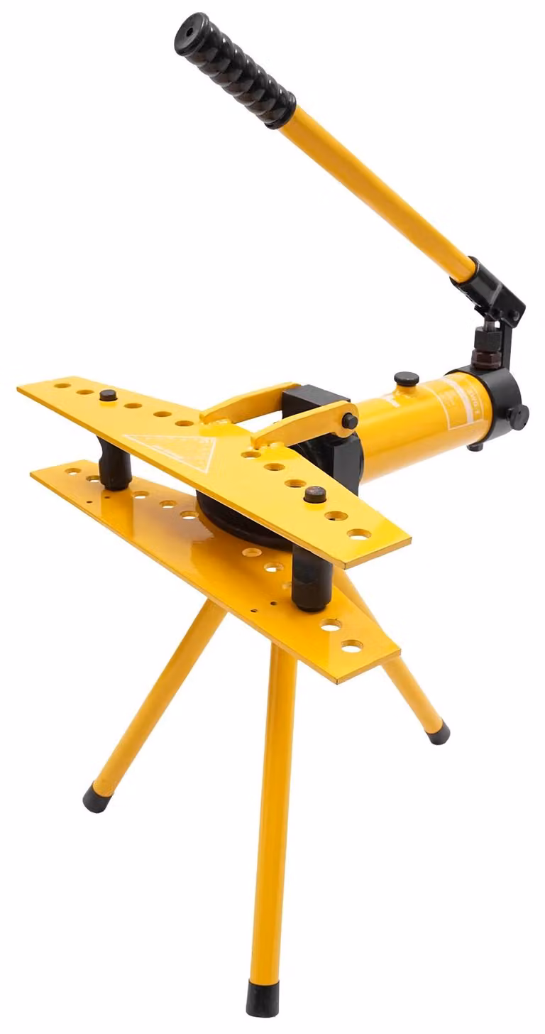 Piegatrice idraulica manuale per tubi - Macchina piegatrice per tubi da 10 t - Piegatura a 90° - Tubi con diametro da 13 a 34 mm, spessore della parete 2,5 mm - Corsa di 160 mm - Colore: giallo