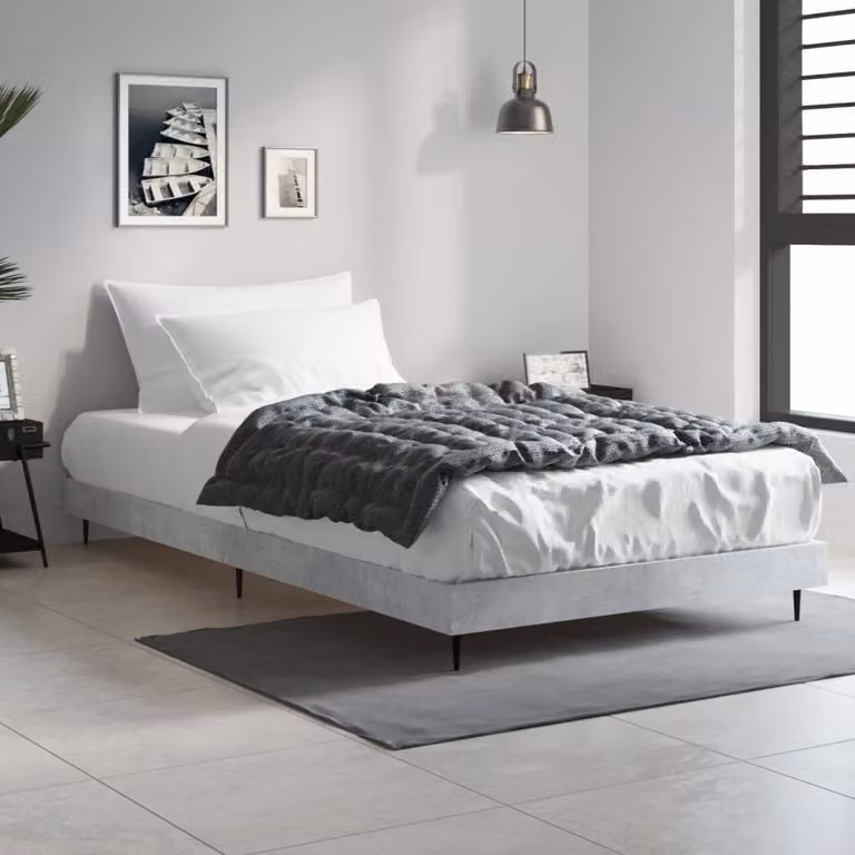 The Living Store Struttura per letto in cemento grigio 90x200 cm Materiale a base di legno