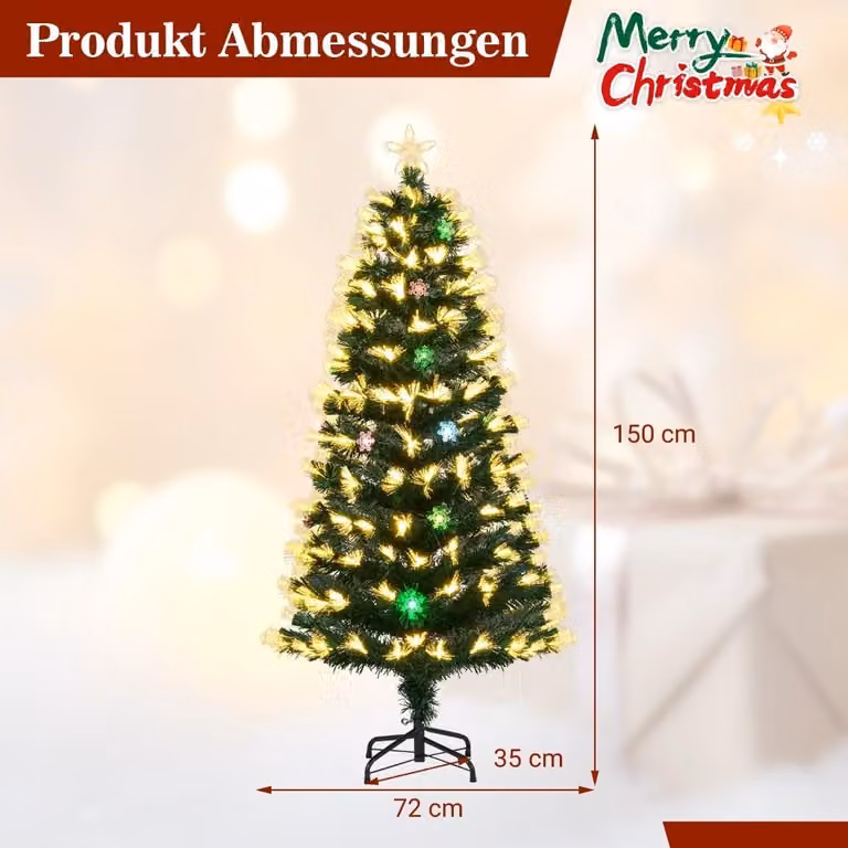 Albero di Natale artificiale da 150 cm con luci e punta a stella