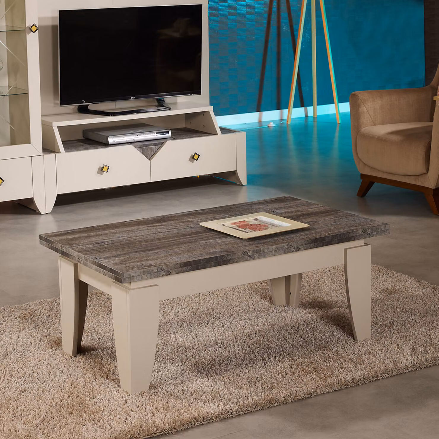 Skye Decor, Lusso, tavolino da salotto, beige, 100% pannelli truciolari rivestiti in melamina, 110 x 65 x 45 cm