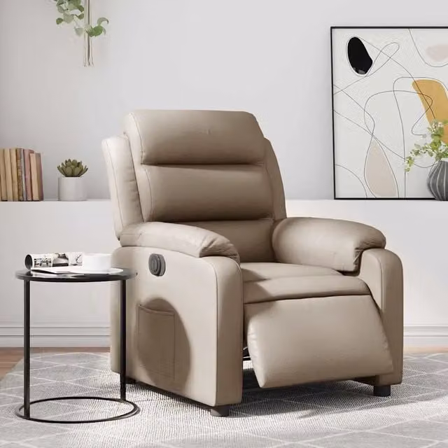 Poltrona Reclinabile Elettrica vidaXL in Similpelle Beige con Braccioli e Funzione Auto-Return – 1