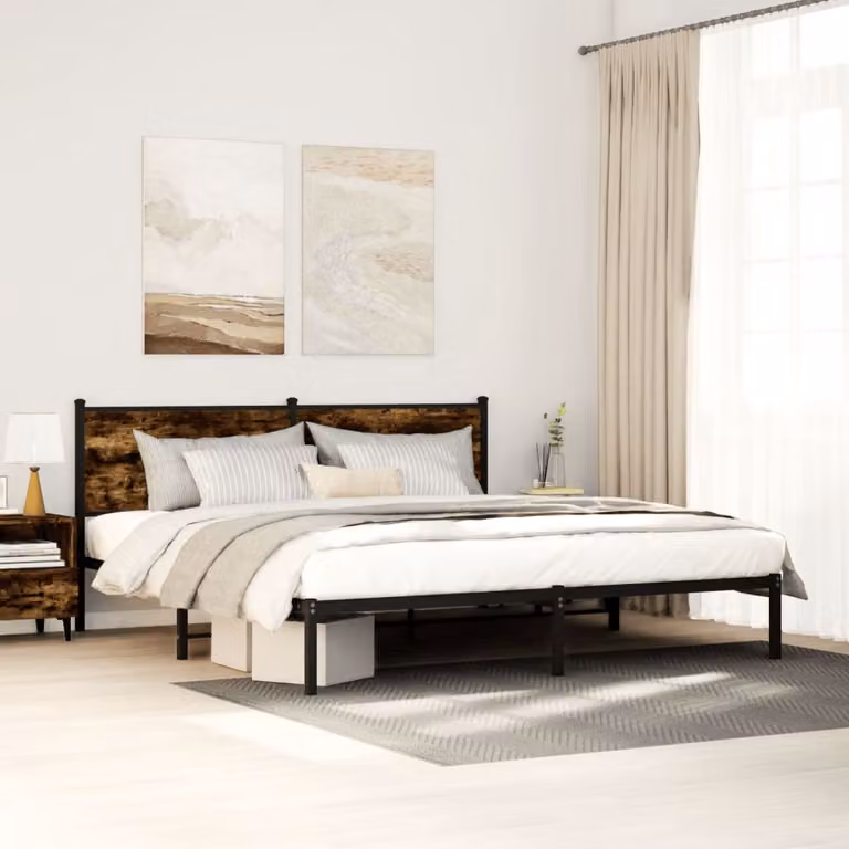 vidaXL Giroletto in Metallo Rovere Fumo con Doghe Fisse L: 187 cm, P: 91,5 cm, H: 219 cm