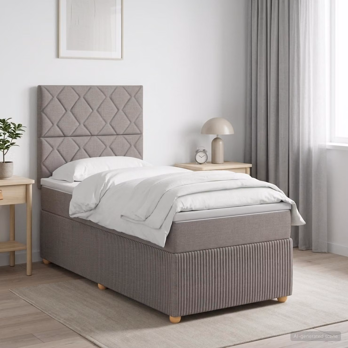 Letto box spring con materasso ibrido vidaXL in tessuto, colore tortora e grigio, L/P: 100 x 200 cm